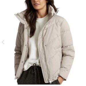 Reiss Dax Puffer Jacket Side Zipper Large in Stone NEW MSRP $545